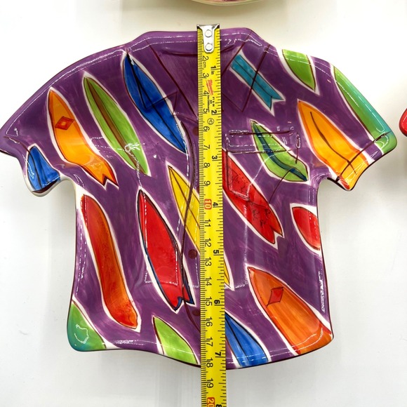 Clay Art Hawaiian Shirt Shaped Ceramic Trinket Dish Surfboard Pineapple Set of 4 - Picture 7 of 7